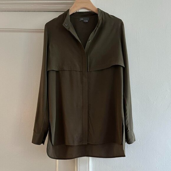 Vince Tops - Vince 100% Silk Olive Green Military Long Sleeve Button Up Blouse